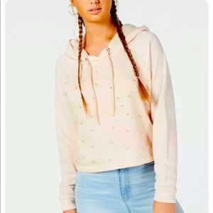 Gypsies & Moondust Women'S Pink Embellished Crop Hooded Sweatshirt Size M